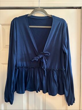 Tie-Front Peplum Long-Sleeve Top